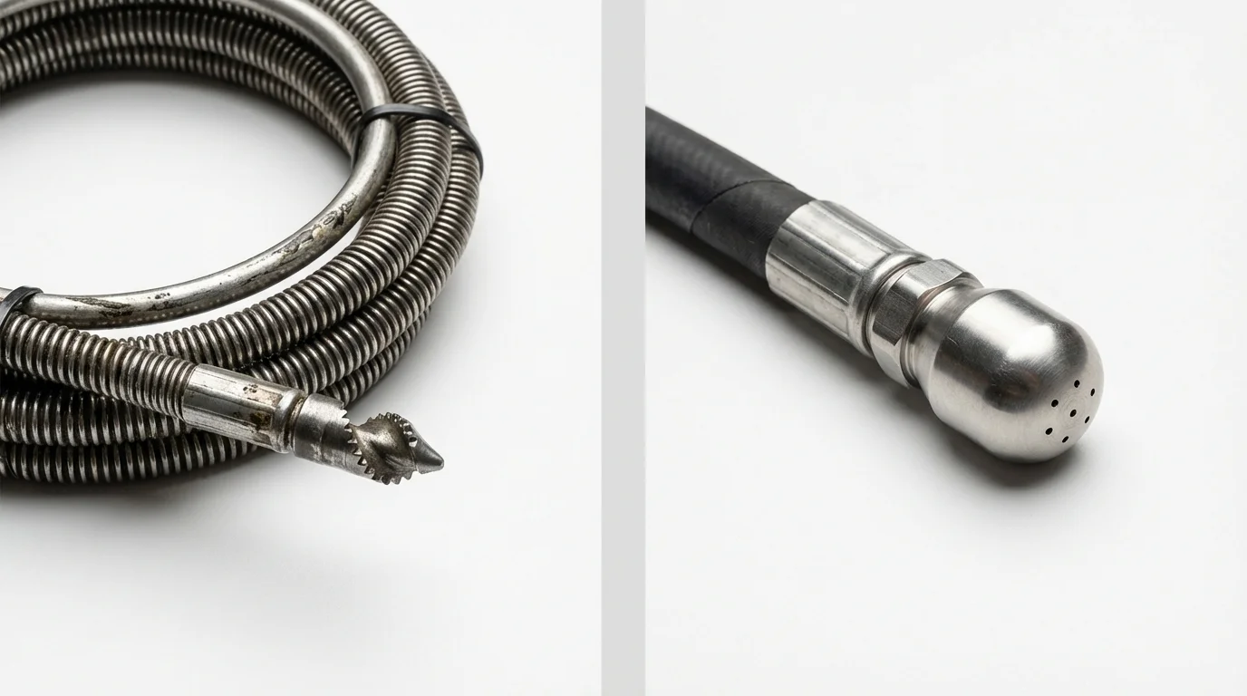 Drain snake cable and hydro jetting nozzle used for drain cleaning in Keller, TX