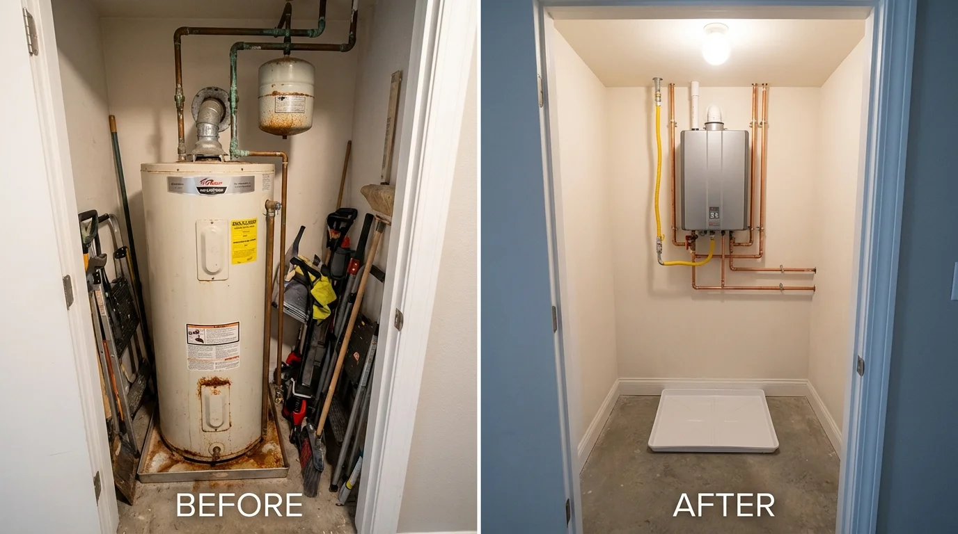 Tank water heater versus wall-mounted tankless unit comparison for Keller, TX homeowners