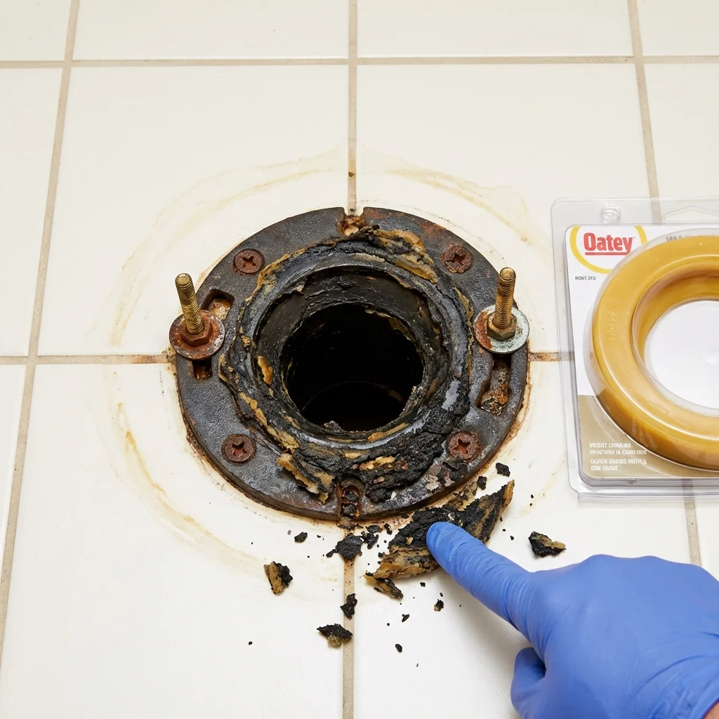 Failed wax ring showing water seepage at the base of a toilet in a Keller, TX home