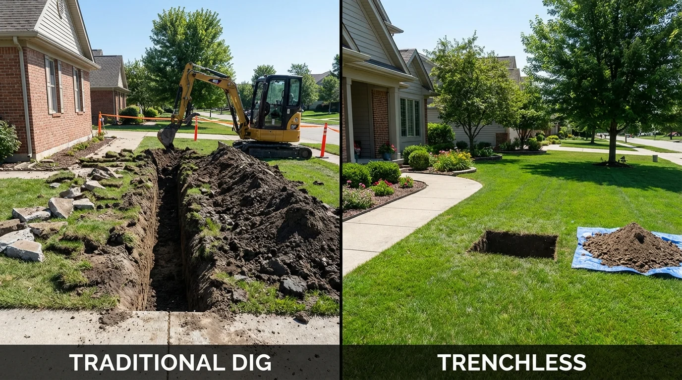 Trenchless sewer repair with minimal yard damage versus traditional excavation in Keller, TX